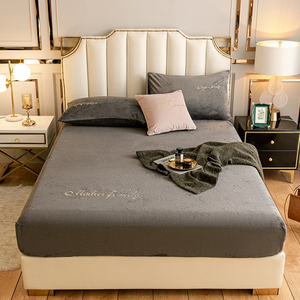

Home Textiles Winter Warm Fitted Sheets Dust Cover Protector Flannel Universal Mattress Cover Mink Cashmere Thicken Bed Sheet