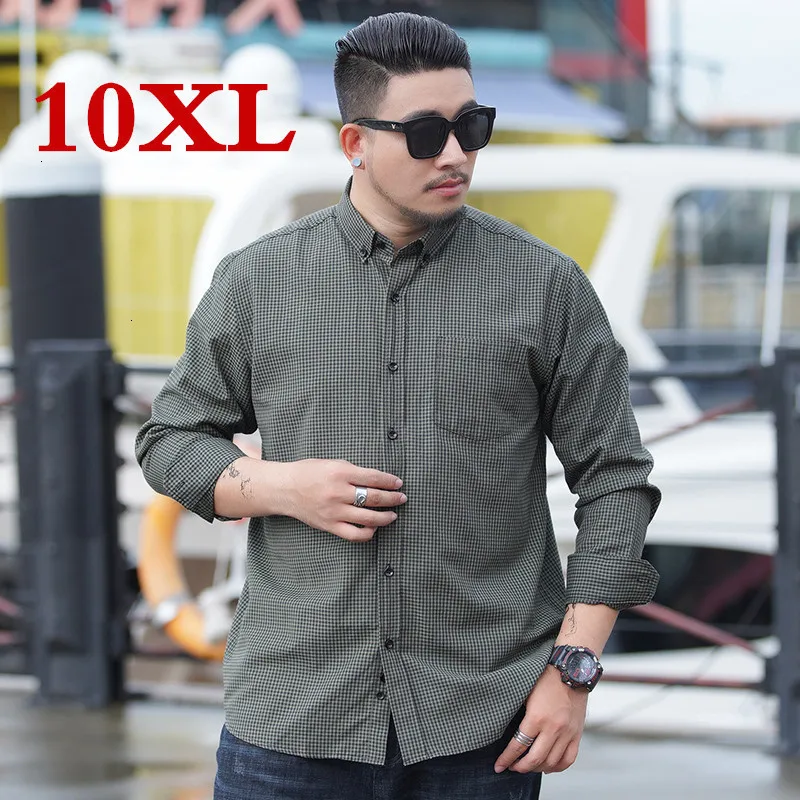 

10XL 9X Men Plaid Shirt 100% Cotton 2020 Spring Autumn Casual Long Sleeve Shirt Soft Comfort Slim Fit Styles Brand Man Plus Size