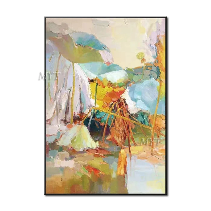 

Fairness Lotus Pool Abstract Oil Paintings On Canvas Modern Wedding Decor Wall Pictures Home Decoration Frameless Oil Painting