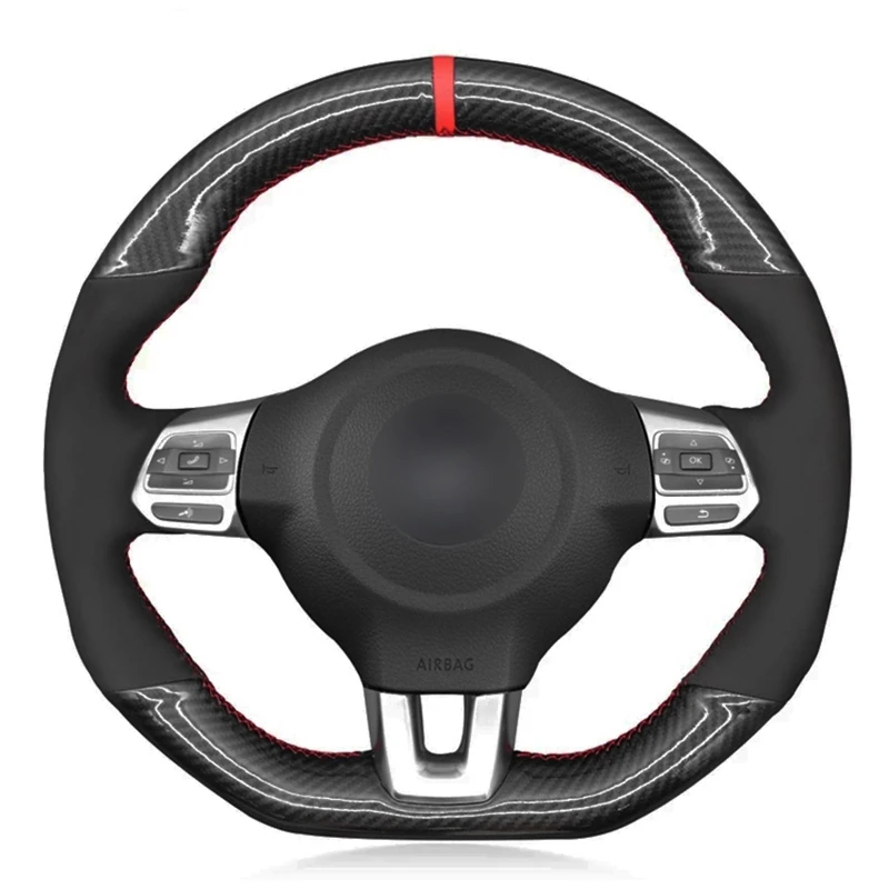 

Car Steering Wheel Cover Soft Black Carbon Fiber Suede For Volkswagen Golf 6 GTI MK6 VW Polo GTI Scirocco R Passat CC R-Line