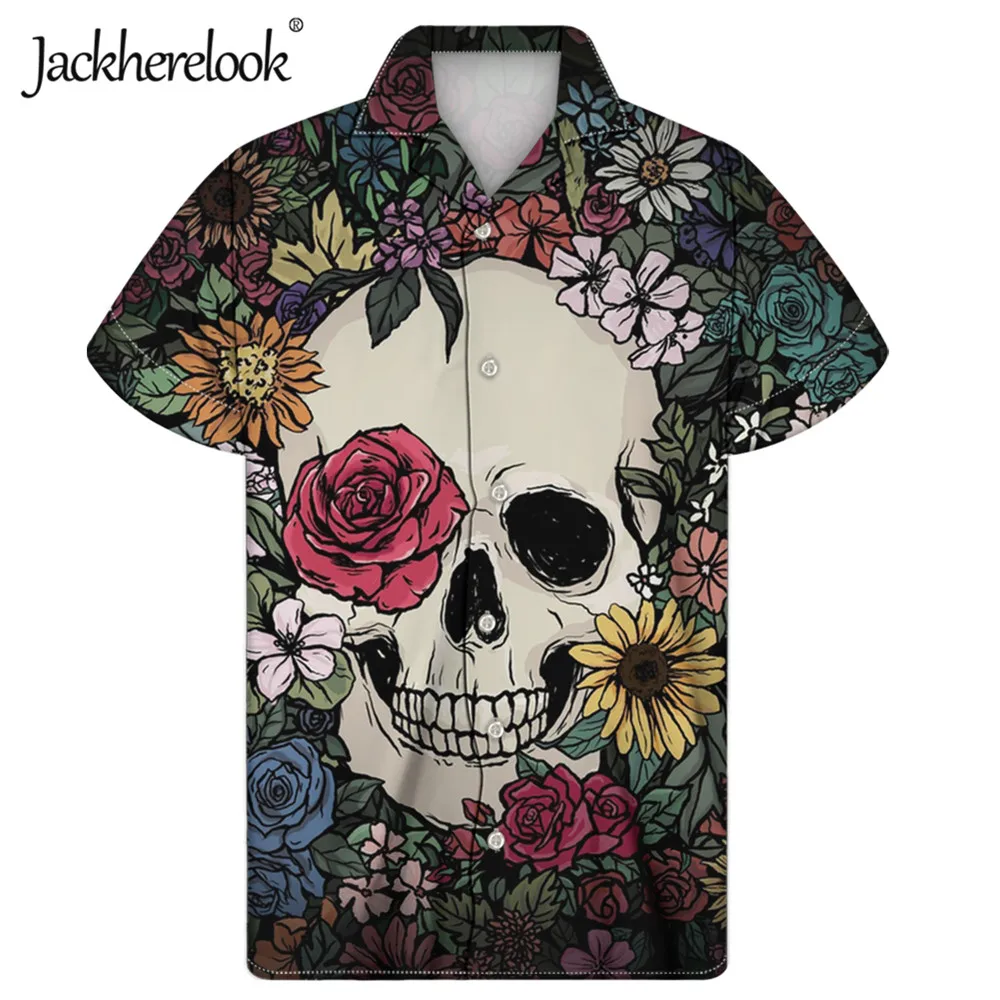 

Jackherelook забавные розы череп дизайнерские Guayabera в Кубинском стиле рубашка для мужчин с рисунком Человека-паука футболки летняя Гавайская оде...
