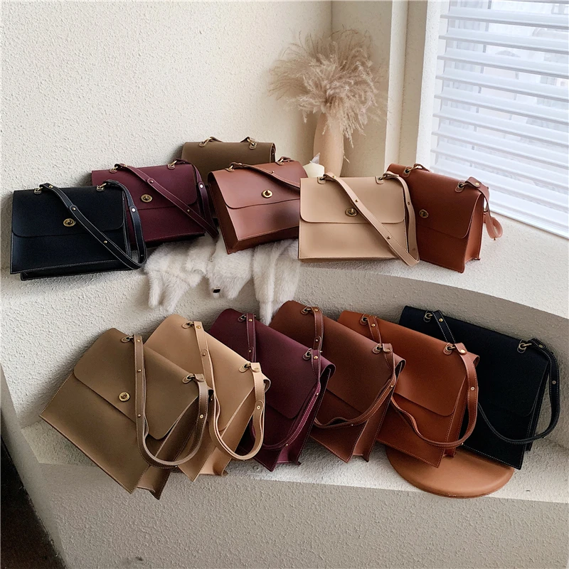 

new-bandoleras grandes suaves de estilo coreano para mujer, maletn femenino de cuero PU con diseo de bloqueo, bolsos de