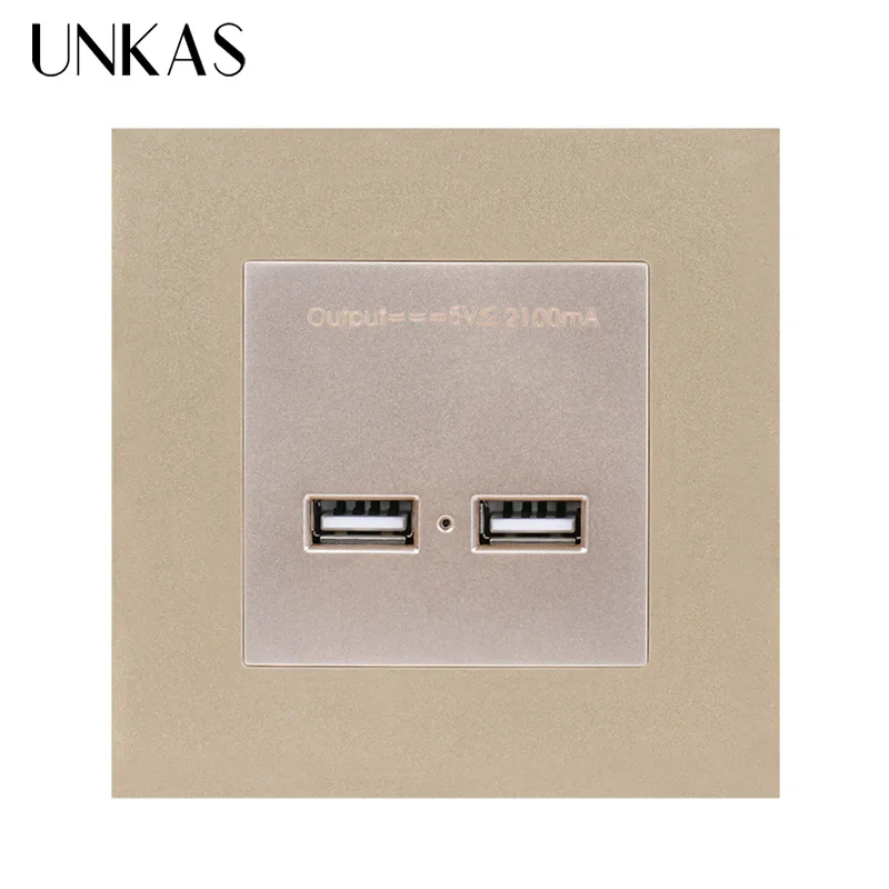 UNKAS PC Plastic Panel UK Standard Wall Power Socket Electrical Outlet Dual USB Smart Charging Port 5V 2A Output | Обустройство дома