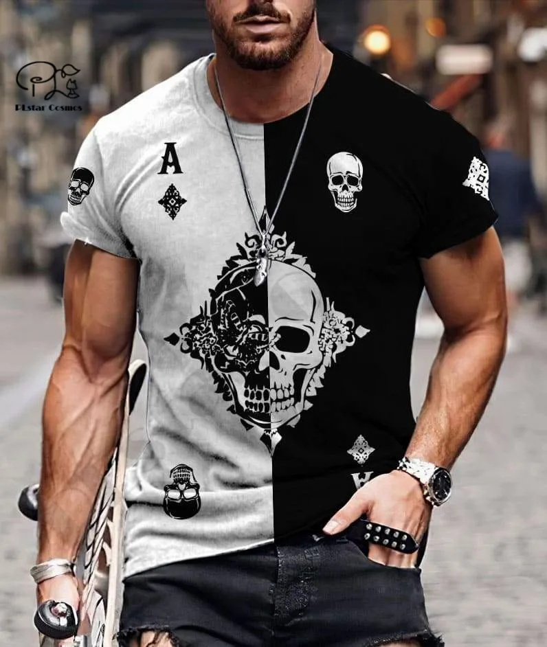 

PLstar Cosmos 3DPrint Newest Ace Diamond Skull Tarot Art Unique Man/Woman Harajuku Streetwear Casual T-Shirt Short Sleeve 1