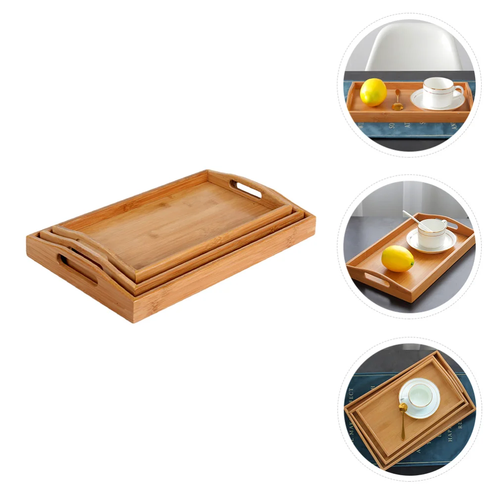 

3pcs Dual-handle Food Service Tray Wooden Food Service Tray Wooden Food Trays