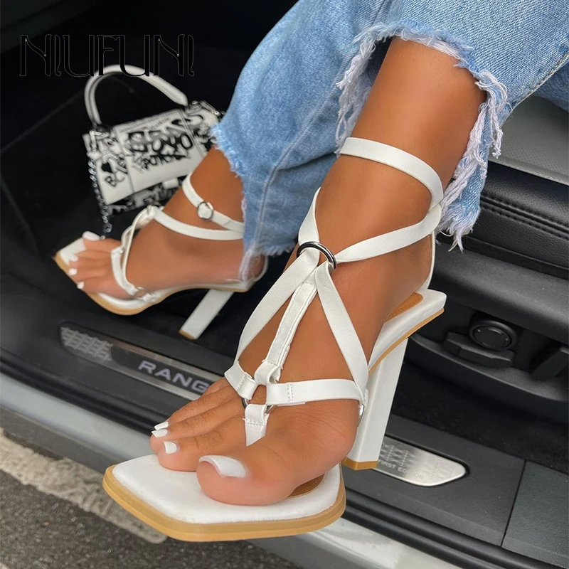 

NIUFUNI New Strange Design Clip Toes Cross Straps Women's Sandals High Heels Gladiator Sexy Hollow Open Toe Female Sandals Shoes