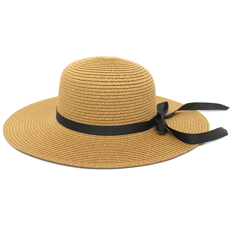 Женская соломенная шляпа с широкими полями складная пляжная защитой от УФ лучей