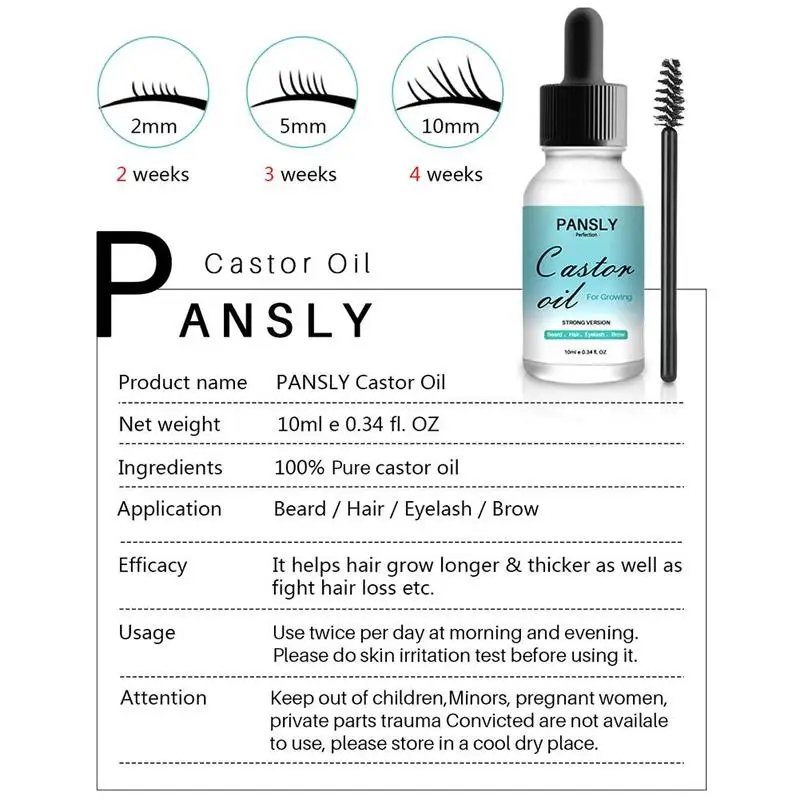

10ML Liquid Pure Castor Oil Hair Essential Oil Eyelashes Fast Aging Prevent Growth Eyebrow Organic Serum Growth Skin Castor O2M8