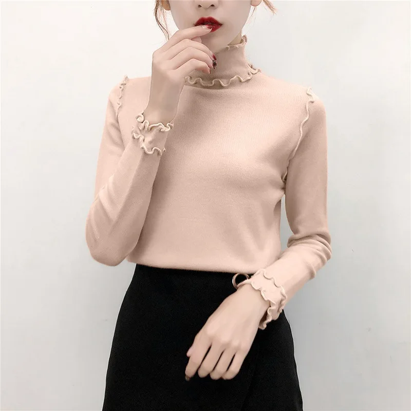 Turtleneck Ruffles Sweaters Fashion 2018 Women Autumn Winter Slim Sweater Pullovers Warm Long Sleeve Ins Vintage Female |
