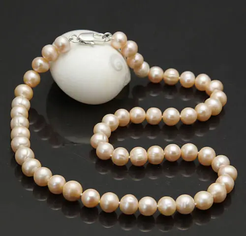

AAA + Genuine Natural Science 7-8 mm pink freshwater pearl necklace 18