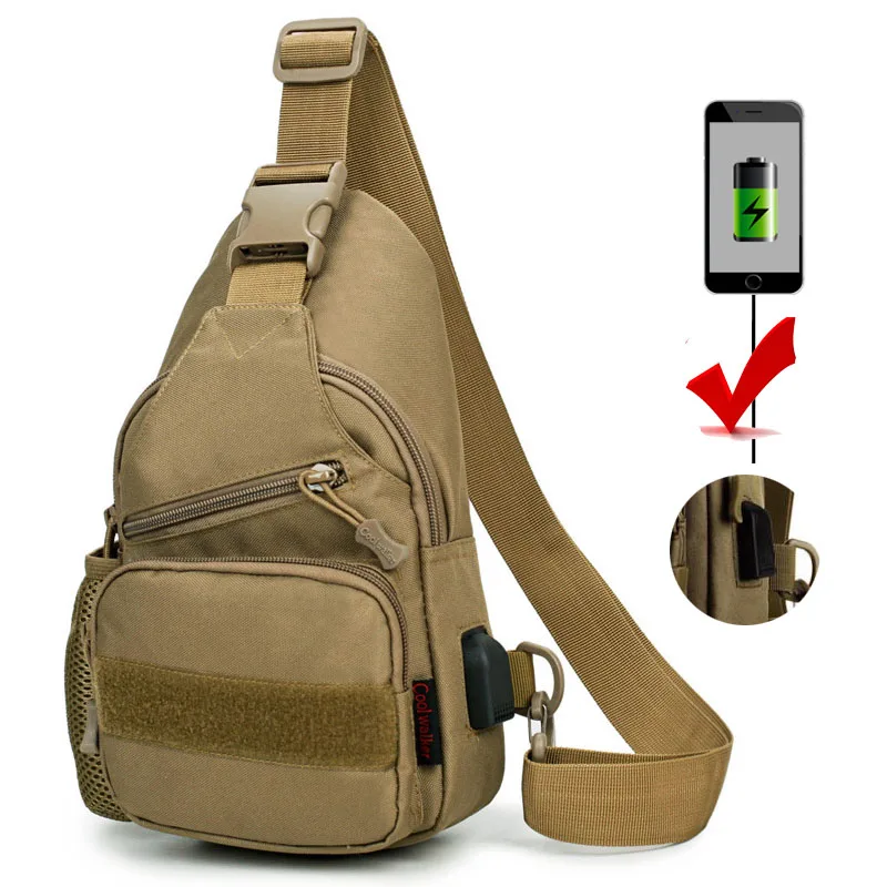 

Tactical Chest Bag Military Goods USB Outdoor Shoulder Bag Sports Men's Hiking HUNTING CAMPING Camouflage Backpack