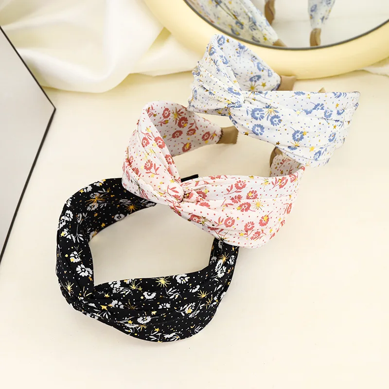 

Fashion Summer Corss Headband Bezel Hair Accessories Women's Fabric Print Head Hoop Wide-brimmed Vintage Elegant Hairband 2021