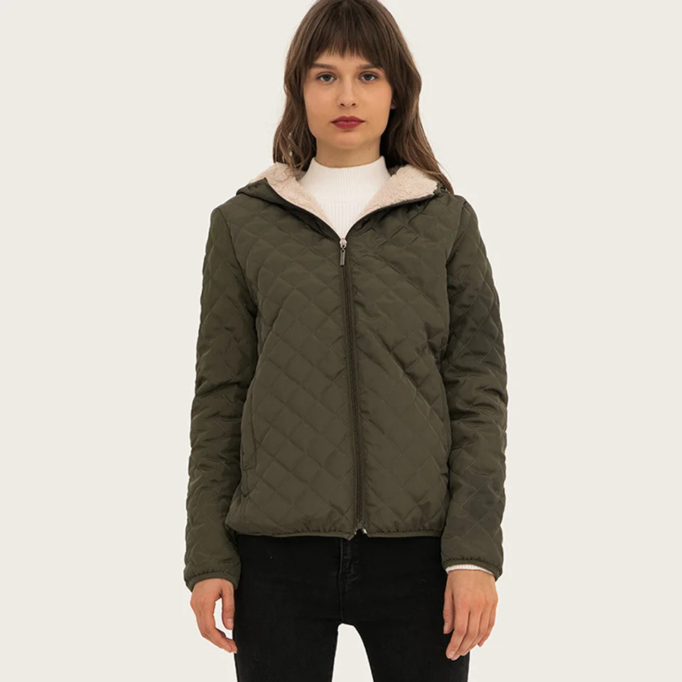 ArmyGreen Женские осенние и зимние новые куртки, парки, пальто с капюшоном, теплая подкладка, кашемировая парка, Женская однотонная куртка большого размера, верхняя одежда S-3XL - Цвет: ArmyGreen