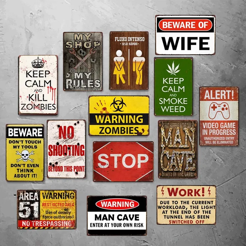 

New Warning Style Vintage Tin Sign Art Painting Bar Pub Cafe Garage Hotel House Wall Decor Metal Plaque Retro Painting