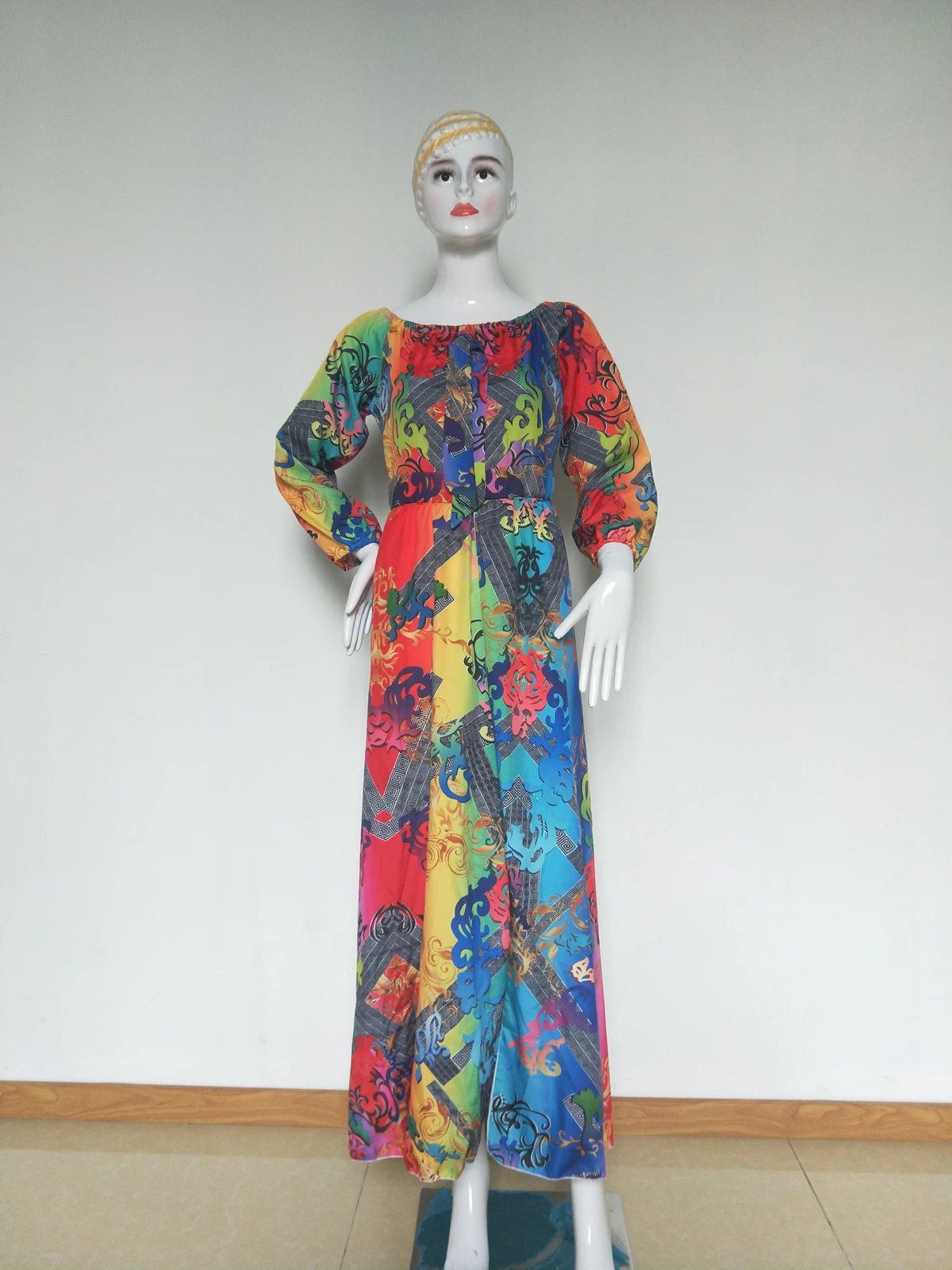 

Dress Women Elegant Party Vintage KALENMOS Sexy Paisley Long Sleeve Autumn High Waist Dresses Maxi Club Asymmetrical Vestidos