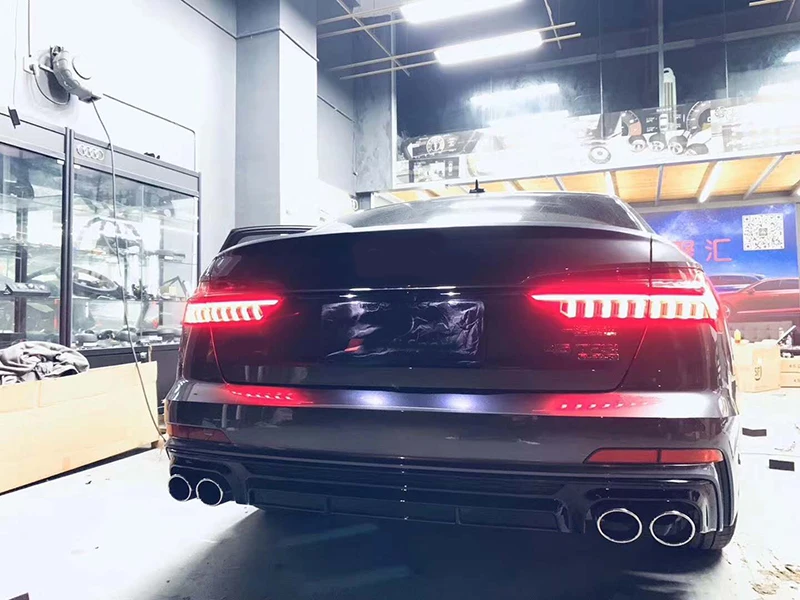 Для Audi A6 S6 Sline C8 2019 2020 2021 ABS задний бампер спойлер диффузор багажник с выхлопными