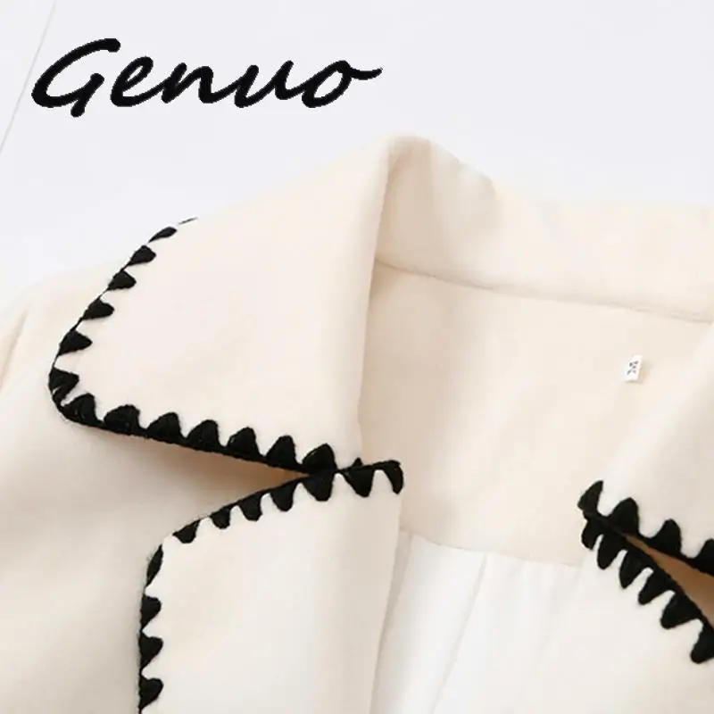

Genuo New 2019 Autumn And Winter New Casual Fashion Women Jacket Loose Plus Solid Color Wavy Side With Wool Coat