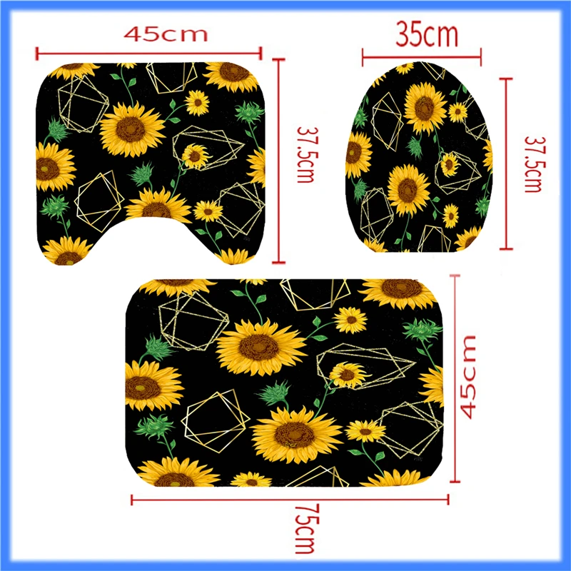 

Shower Curtains Set 4PCS Non Slip Sunflower pattern Toilet Polyester Cover Mat Set Waterproof Bathroom Shower Curtains