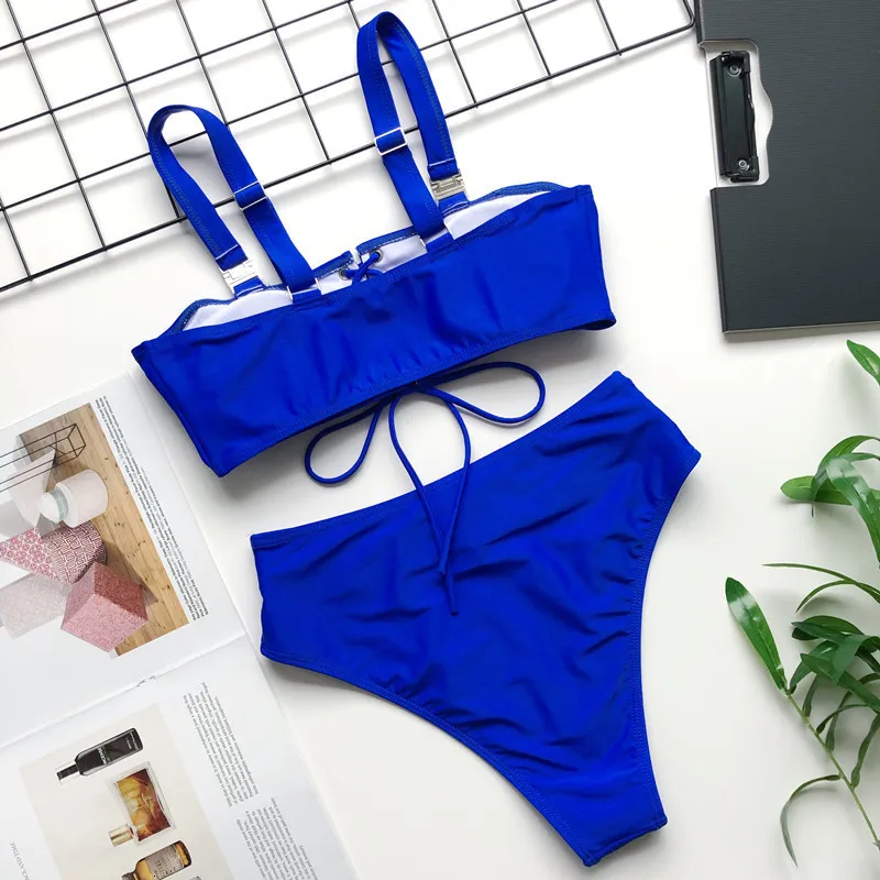 Сексуальный сплошной купальник бикини с высокой талией пуш-ап пряжкой женская