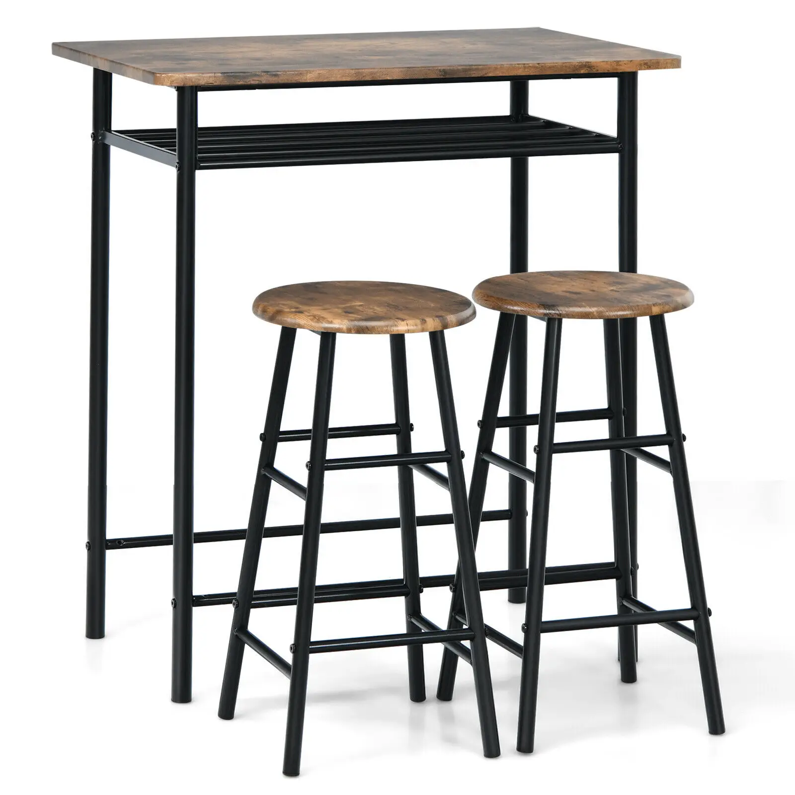 

Costway 3 Pieces Bar Table Set Counter Height Dining Pub Table w/ 2 Stools Brown JV10179CF