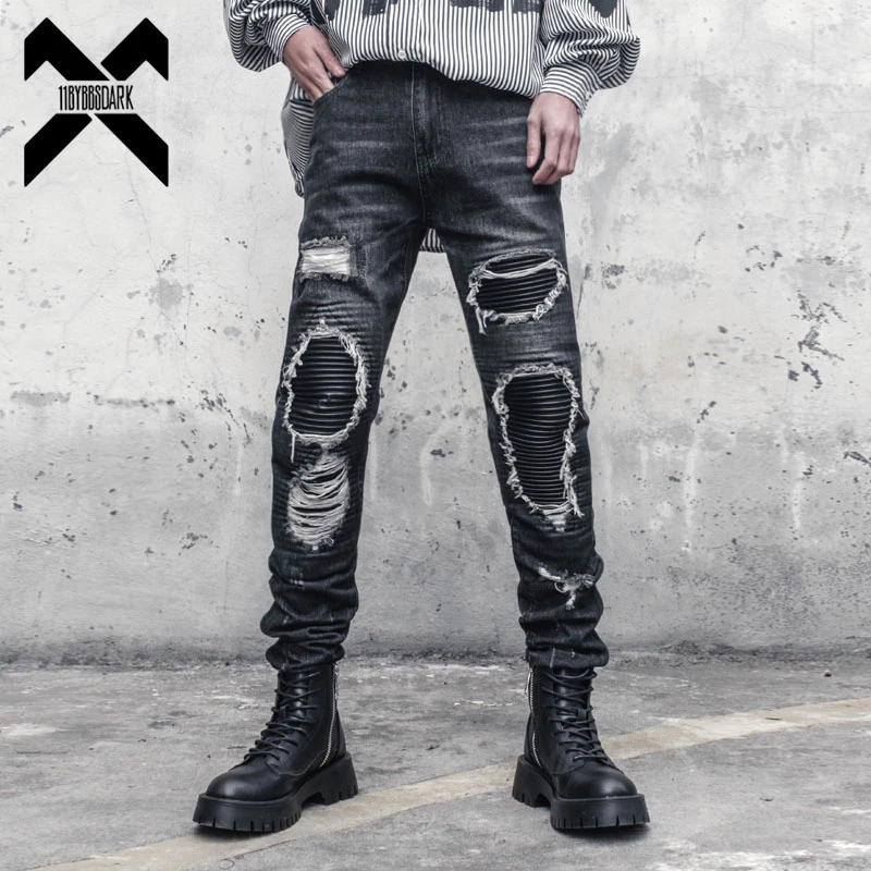 

Новинка 2022, винтажные рваные обтягивающие джинсы 11 BYBB'S DARK, Мужская Уличная одежда, байкерские джинсы с нашивками, джинсовые брюки в стиле хи...