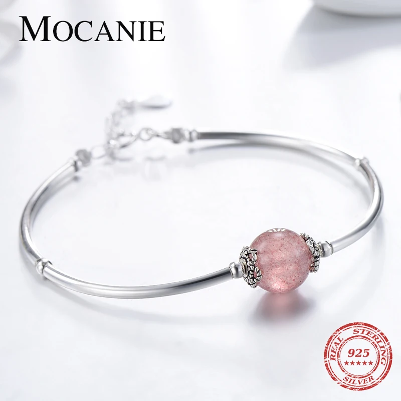 

Mocanie Hight Quality 925 Sterling Silver Strawberry Crystal Ball Retro Chain Bracelet for Women Adjustable Bangle Fine Jewelry