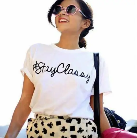 

# Классическая женская футболка со слоганом и буквенным принтом # Stay, хлопковые повседневные смешные футболки для леди, хипстерские футболк...
