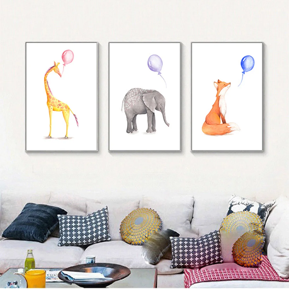 

Modern Cartoon Watercolor Animal Balloon Painting On The Wall Wall Painting Living Room Schilderijen Voor Woonkamer Aan De Muur