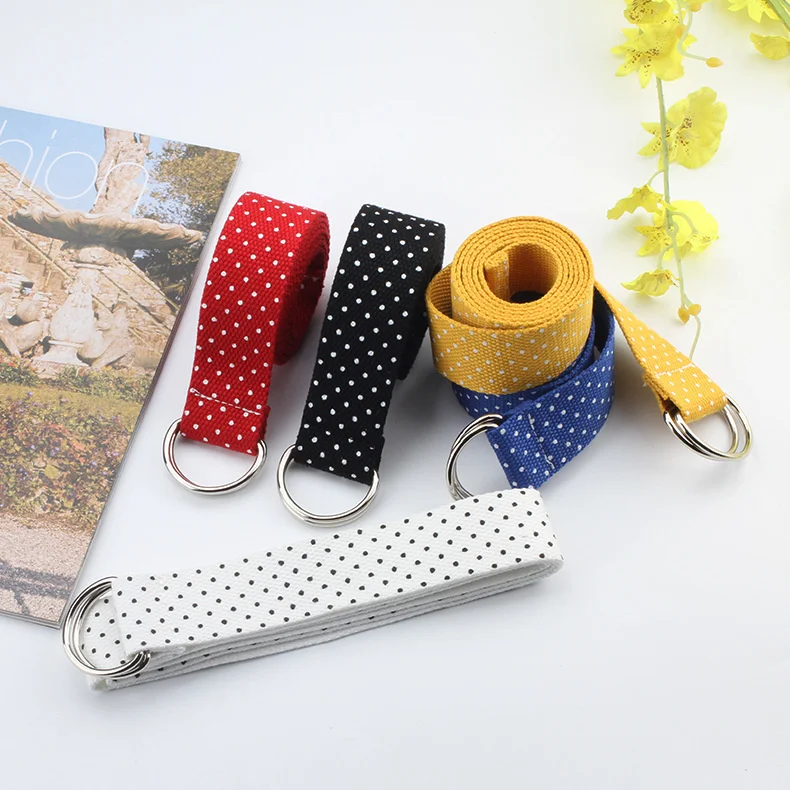 

Women New Belts Cummerbunds Canvas Waist Belts Casual Dot Printing 2019 Waistband 130cm Dot Belt Double D Buckle