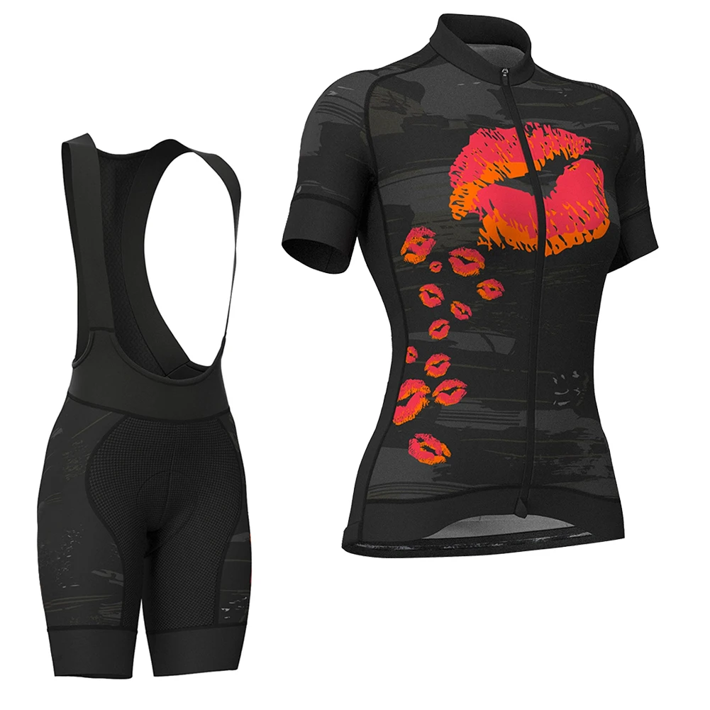 

Women Cycling Suit Short-Sleeved Red Lips Outdoor Running Riding Sports Clothes Quick Drying Breathable Suits for Female