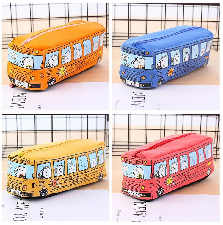 

Kawaii Creative School Bus Pencil Case Large Capacity Cartoon Animal Canvas Pencil Bag Box School Supplies Estojo Escolar