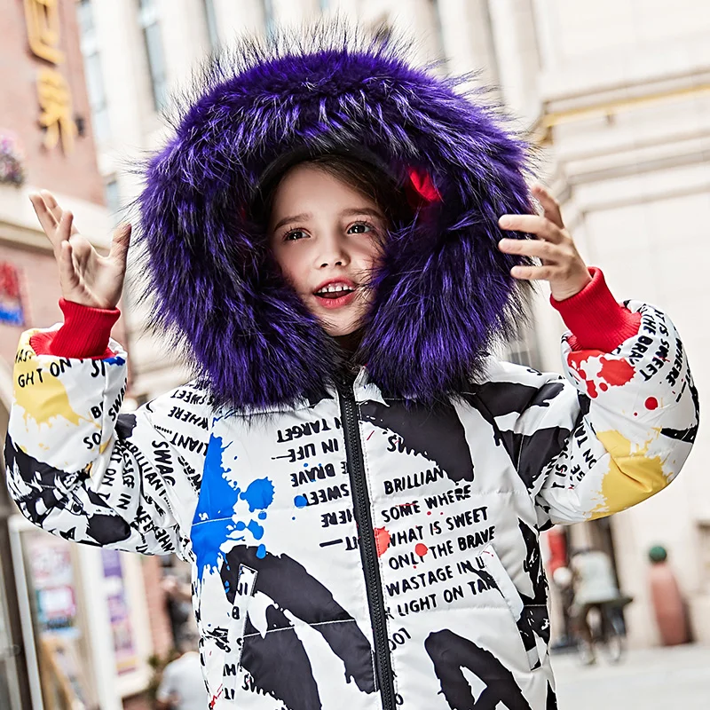 2019 двусторонний дизайн детские пуховики толстые теплые парки на утином пуху для