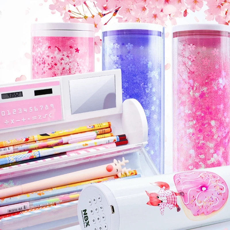 Exquisite Smart Pen Case Cylinder Holder Digital Password Lock Built-in Mirror Detachable Calculator Erasable Board | Канцтовары для