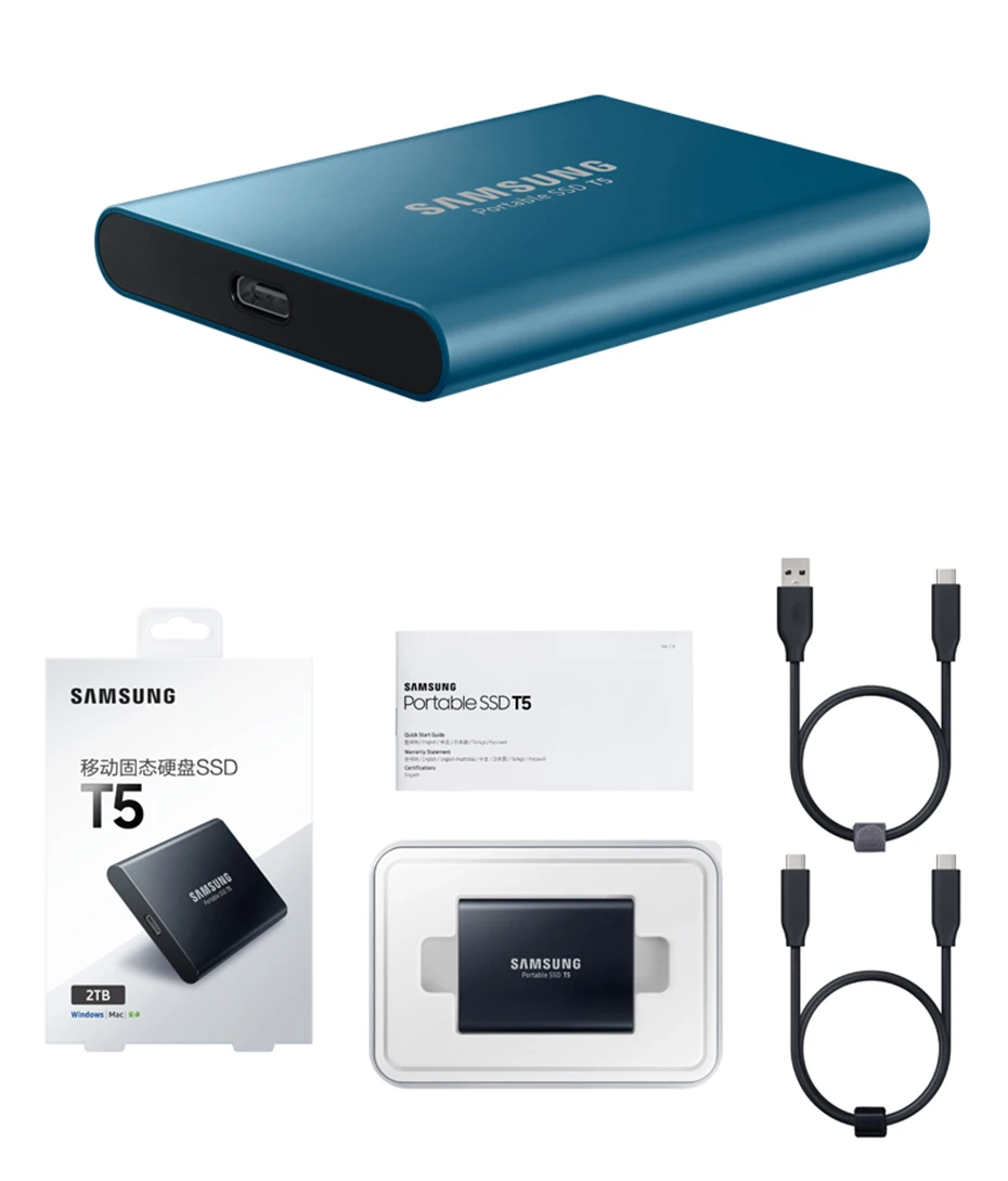 Samsung T5 портативный SSD 250 ГБ 500 1 ТБ 2 ТБ USB3.1 Внешние накопители USB 3,1 Gen2 и обратная совместимость с USB для ПК