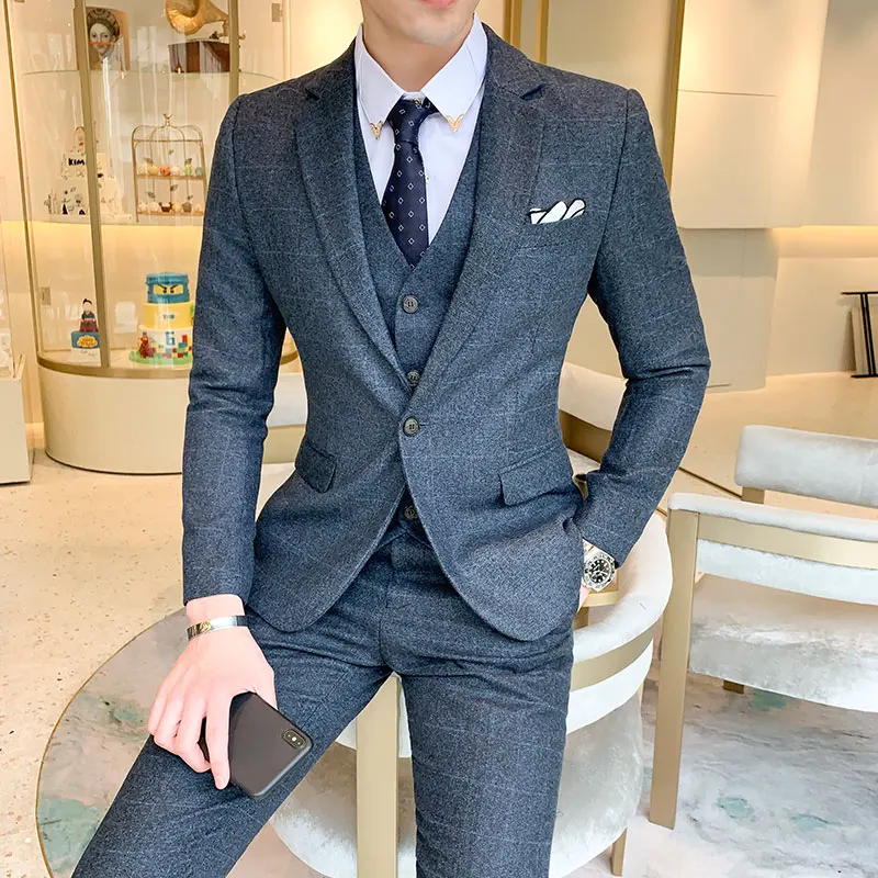 Мужской костюм (пиджак + жилет брюки) комплект из 3 предметов модный бутик