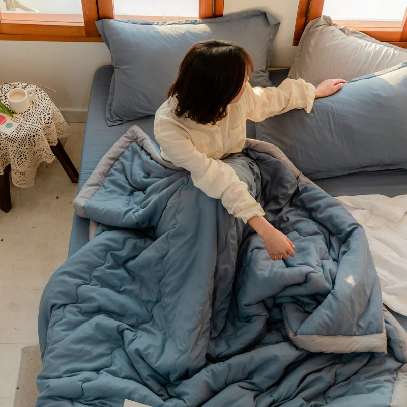 Летнее одеяло из промытого хлопка тонкое с охлаждением однотонное летнее