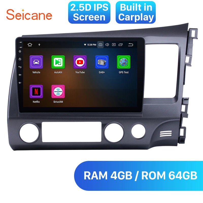 Автомагнитола Seicane Android 10 0 ОЗУ 4 Гб GPS мультимедийный плеер для Honda CIVIC 2006 2010 2011