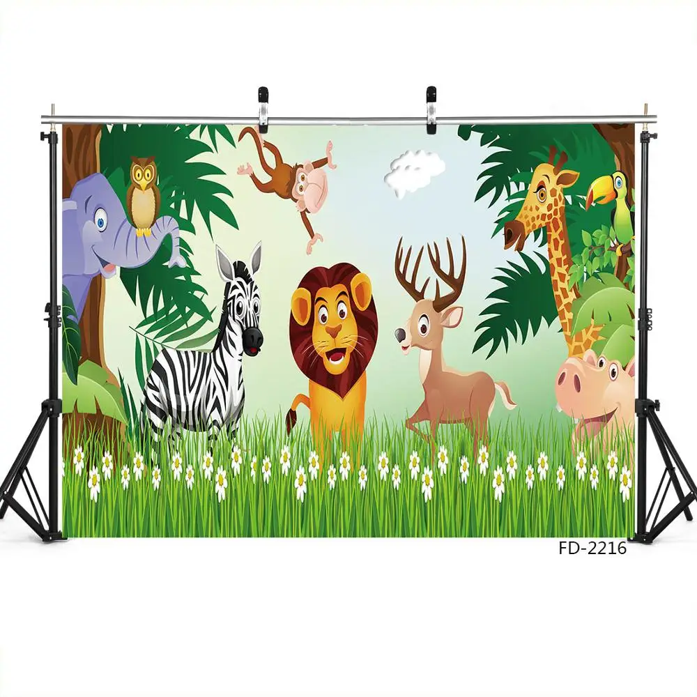 Фон для студийной фотосъемки с изображением мультяшных животных льва леса|Фон