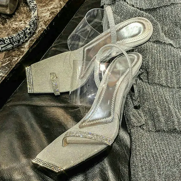 Silver-7cm heel Летние сандалии со стразами; Лидер продаж; прозрачные сандалии из пвх; модельные туфли с открытым носком и прозрачным металлическим каблуком - Цвет: Silver-7cm heel