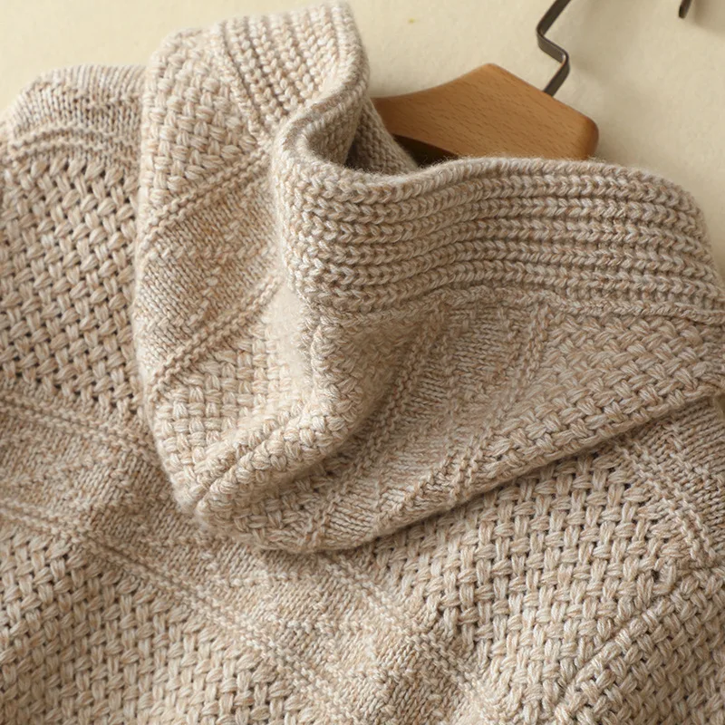 Зимняя Новинка Толстая вязаная теплая 100% кашемировая Верхняя одежда длинные