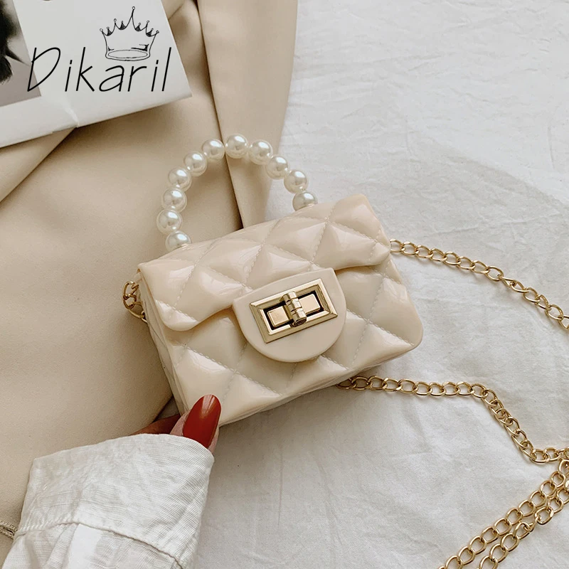 

Женская мини-сумка на плечо Dikaril, элегантный портативный мессенджер на цепочке, маленькая сумочка с жемчугом и ромбом для девушек