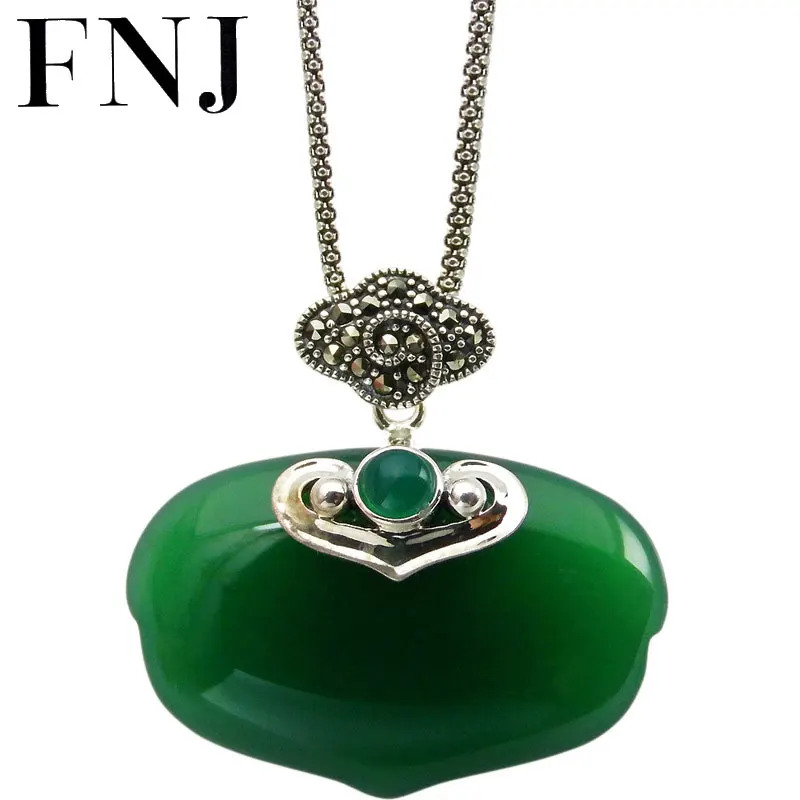 

FNJ 925 Silver Pendant Peace Lock Red Green White Stone Hang MARCASITE Pure S925 Thai Silver Pendants Women for Jewelry Making