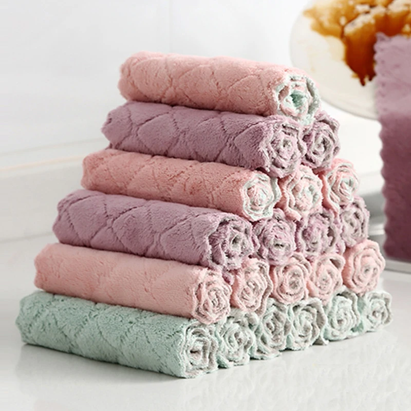 Kitchen Anti-grease Wiping Rags Dish Towel Absorbent Table Towels Household Dishwashing Scouring Pad Glass Window Cleaning Cloth | Дом и сад