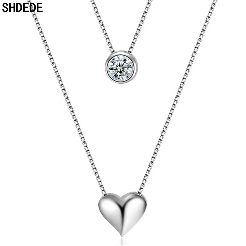 

SHDEDE Love Heart Necklace Pendants Silver Wedding Bride Jewelry Embellished With Crystals From Swarovski Anniversary Gift -X183