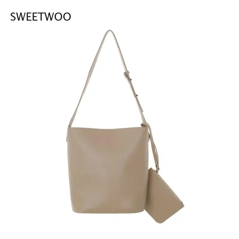 

Women Pu Leather Retro Single Shoulder Messenger Bag Solid Color Bucket Handbag Crossbody Bags Ladies Satchel Telescopic Handle