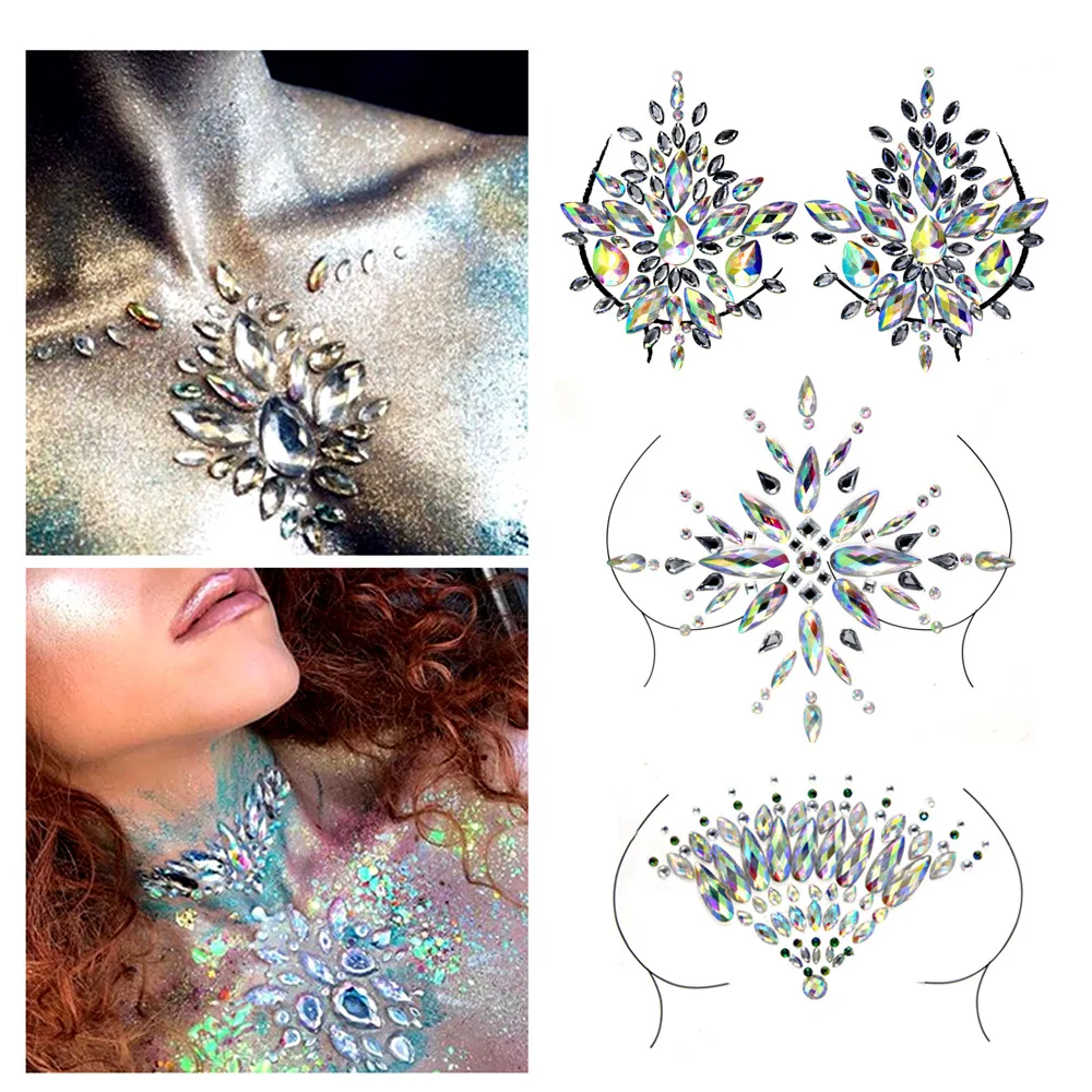 

Explosive Resin Diamond Tattoo Stickers Show Makeup Chest Stickers Diamond Bars Carnival Party Decoration Once Tattoo Stickers