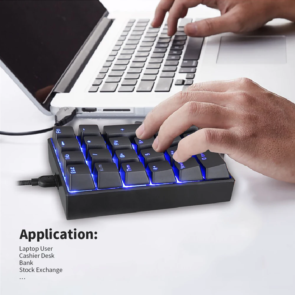Motospeed K23 клавиатура USB Проводная цифровая механическая 21 клавиша Синяя подсветка