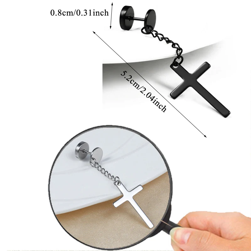 

1pc Unisex Fashion Hot Sold Punk Religious Cross Dangle Earrings Ear Plugs Titanium Steel Black Gold Long Earrings Men Women