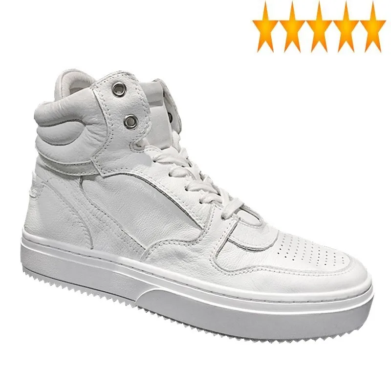 

Men Luxury Autumn Casual Genuine Leather Cow White Lace-Up High-Top Sneakers Fashion 2021 Hip Hop Shoes Trainers Black