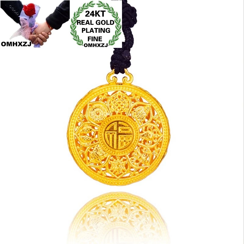 

OMHXZJ Wholesale CA409 European Fashion Woman Man Party Birthday Wedding Gift Lotus Round Hollowed Out 24KT Gold Pendant Charm